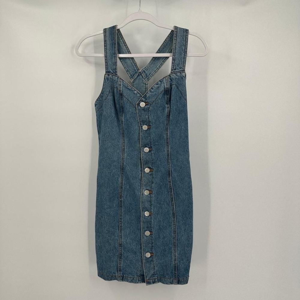 Vintage Womens Y2K Denim Mini Dress Size 5 Indie Coastal Concert Festival Grunge